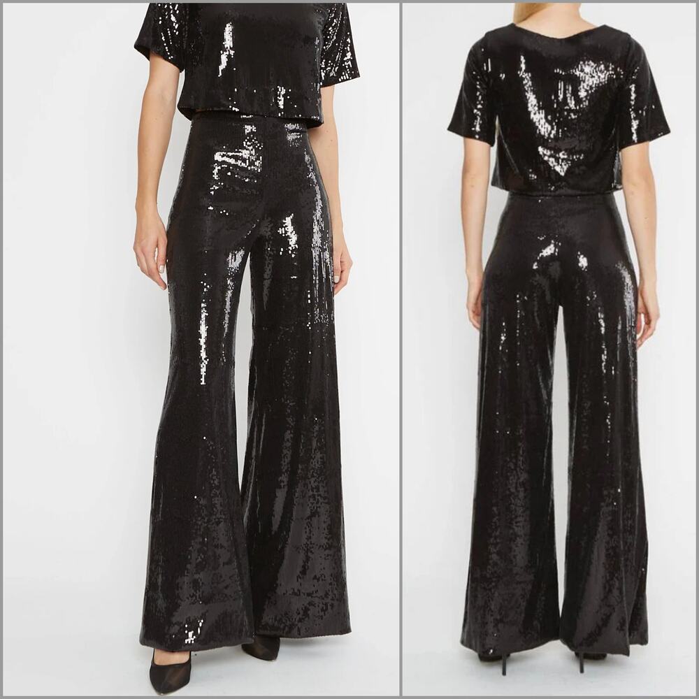 New RIPLEY RADER Sequin Wide Leg Pant in Black size 2 (Small)